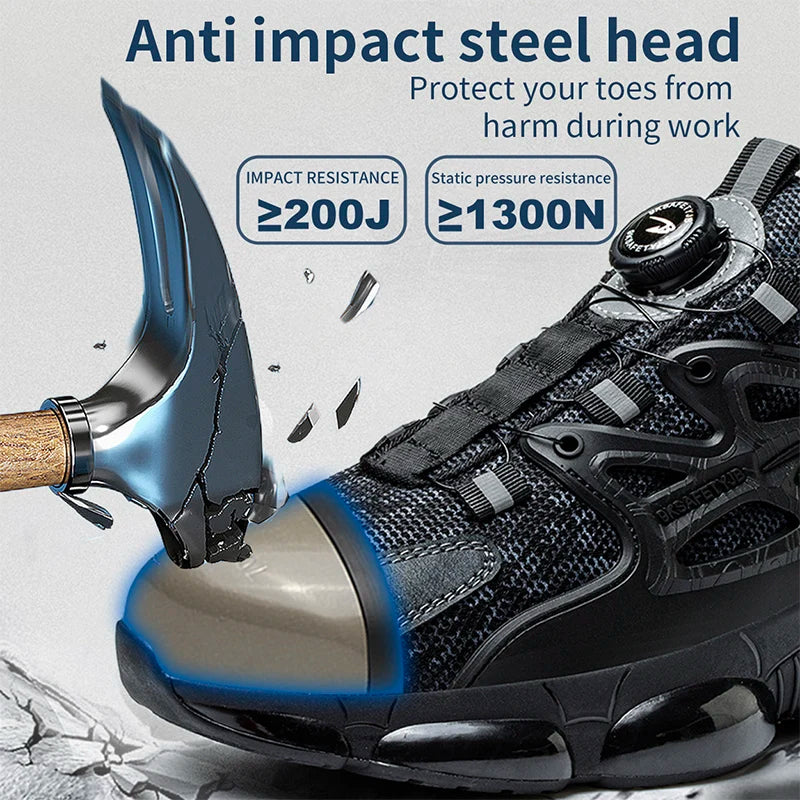 Mens Rotating Button Steel Toe Work Boots – Anti-Puncture, Waterproof, All-Day Protection