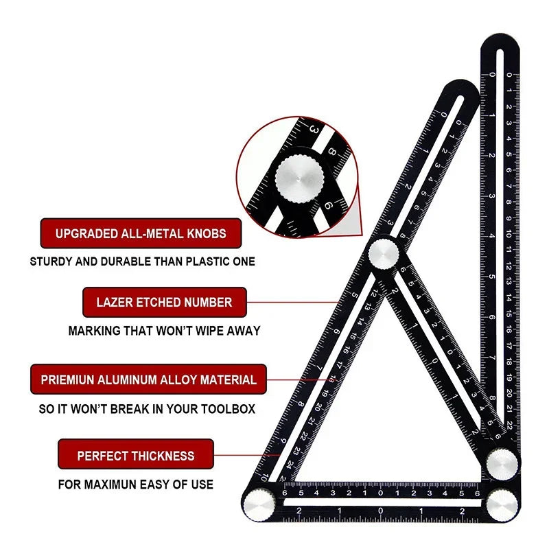 6 Fold Aluminum Alloy Angle Measuring Ruler – Precision Template Tool for Construction & DIY