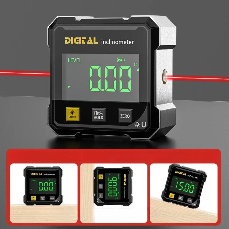 Pocket Digital Level Protractor Inclinometer 360° Magnetic Laser Gauge