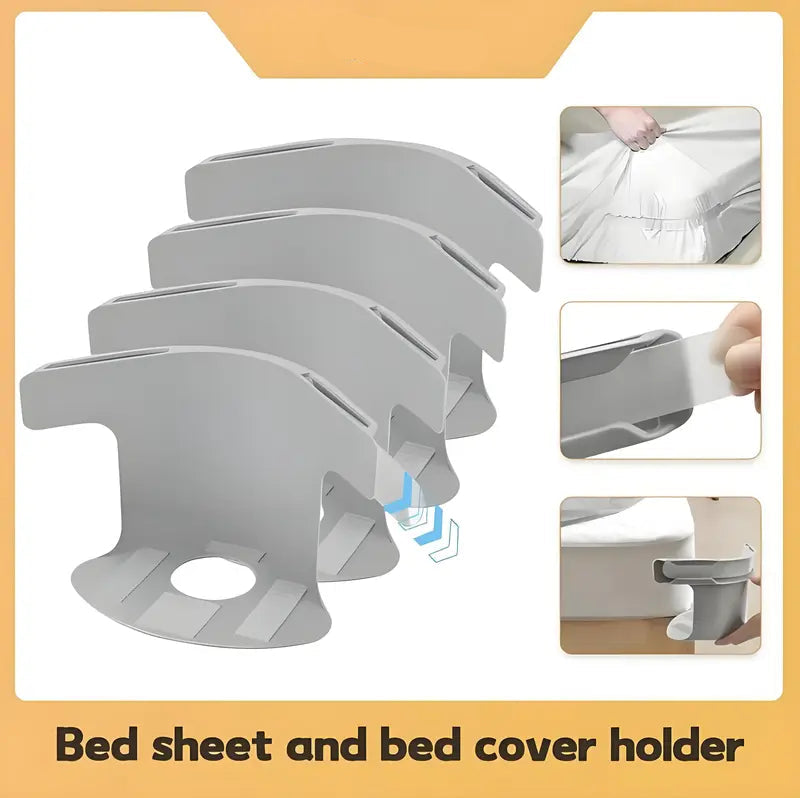 Secure Sheet Holder Straps – Heavy-Duty Bed Sheet Fasteners, Universal Fit, Easy One-Time Installation, Set of 4 (Grey & White)