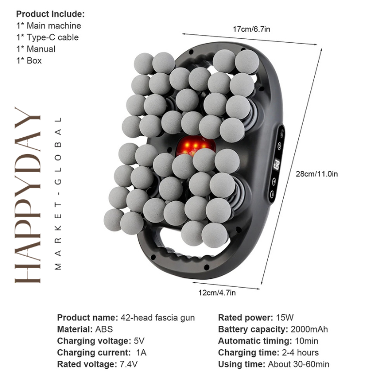 HAPPYDAY - 42-Heads Fascia Gun – Professional Deep Tissue Muscle Massager