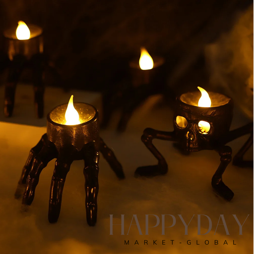 Skull Hand Candle Lamp - LED Halloween Skeleton Decor