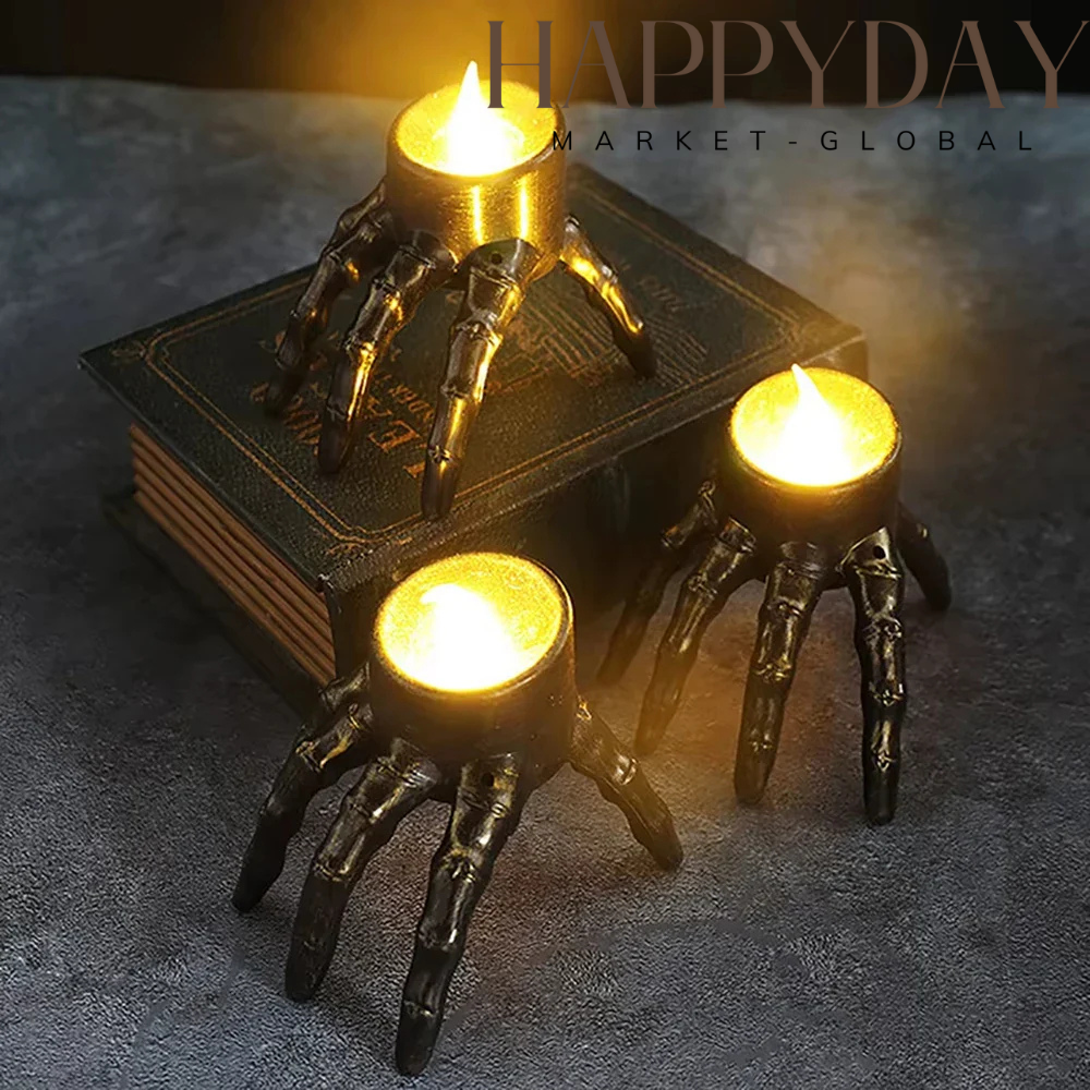 Skull Hand Candle Lamp - LED Halloween Skeleton Decor