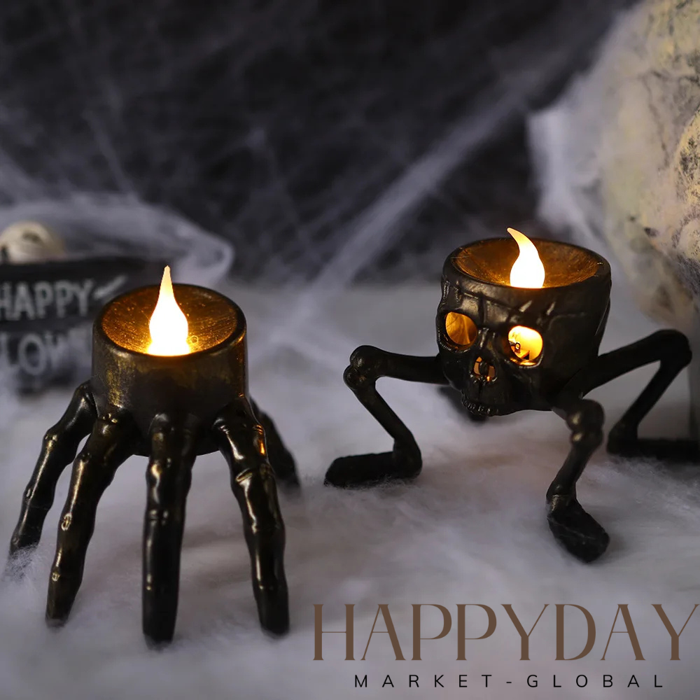 Skull Hand Candle Lamp - LED Halloween Skeleton Decor