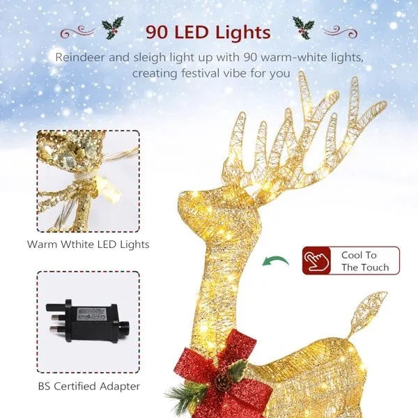 3D Lighted Reindeer – 1 Piece With 90 LED Lights