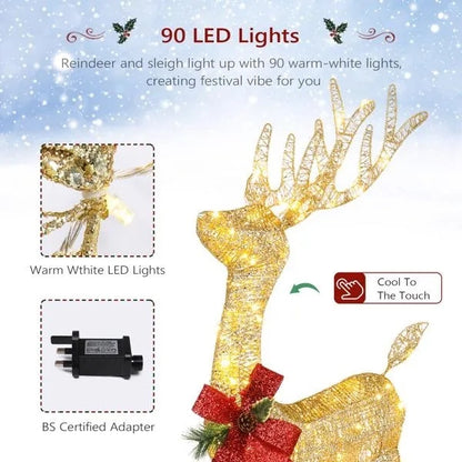 3D Lighted Reindeer – 1 Piece With 90 LED Lights