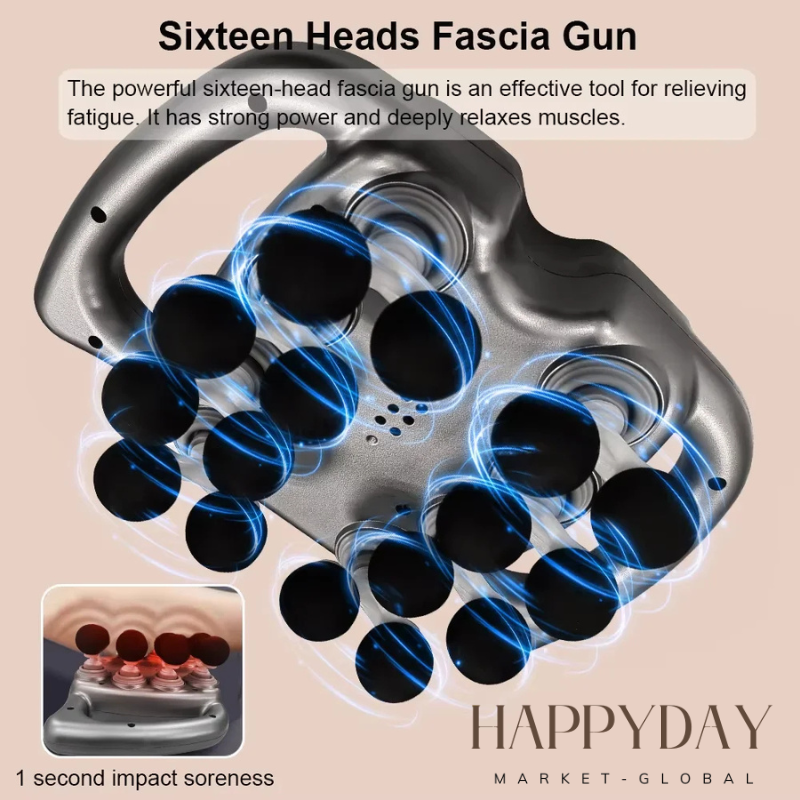 HAPPYDAY - Deep Tissue Massage Gun | 16 Heads Fascia Muscle Massager