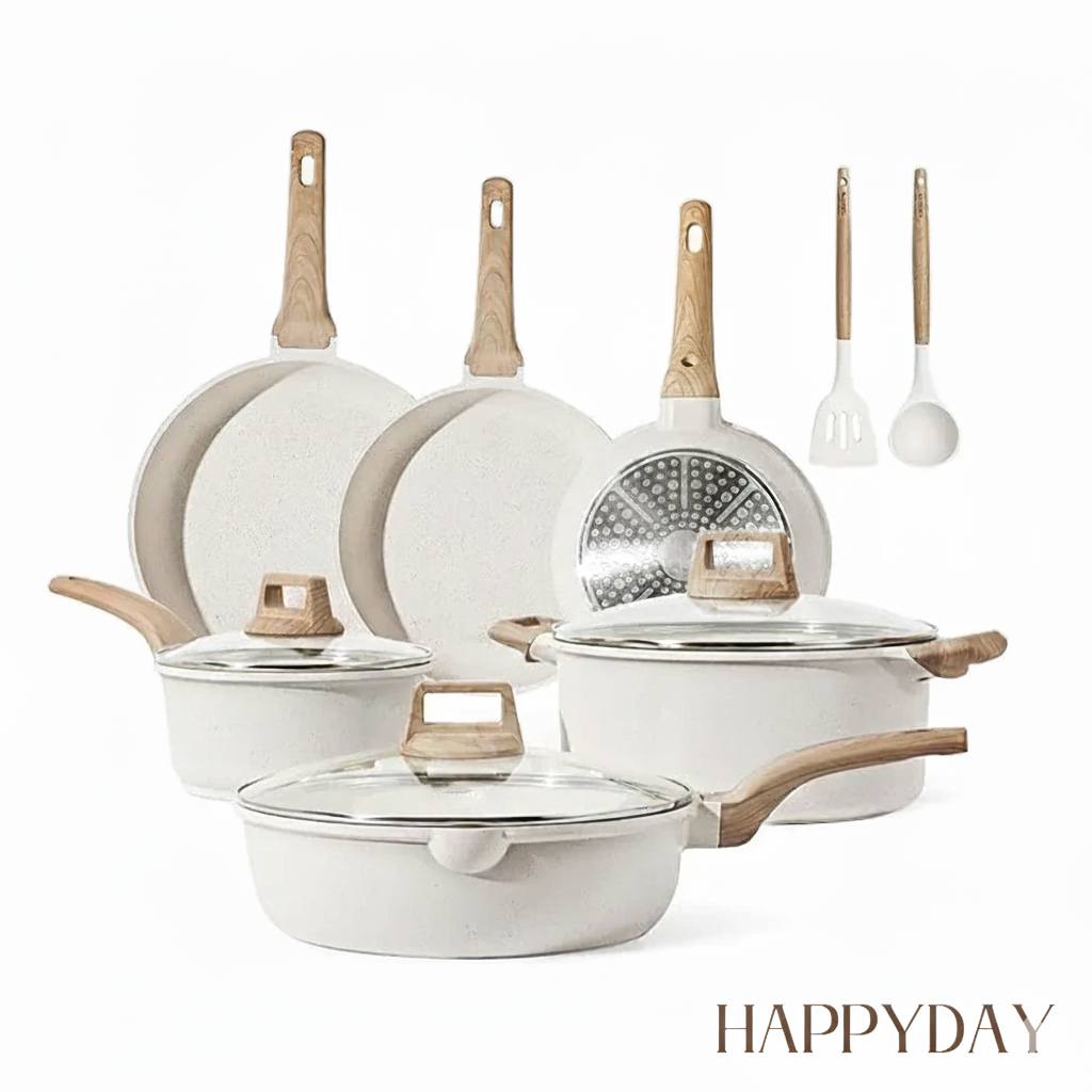 HAPPYDAY – 11-Piece Granite Nonstick Cookware Set