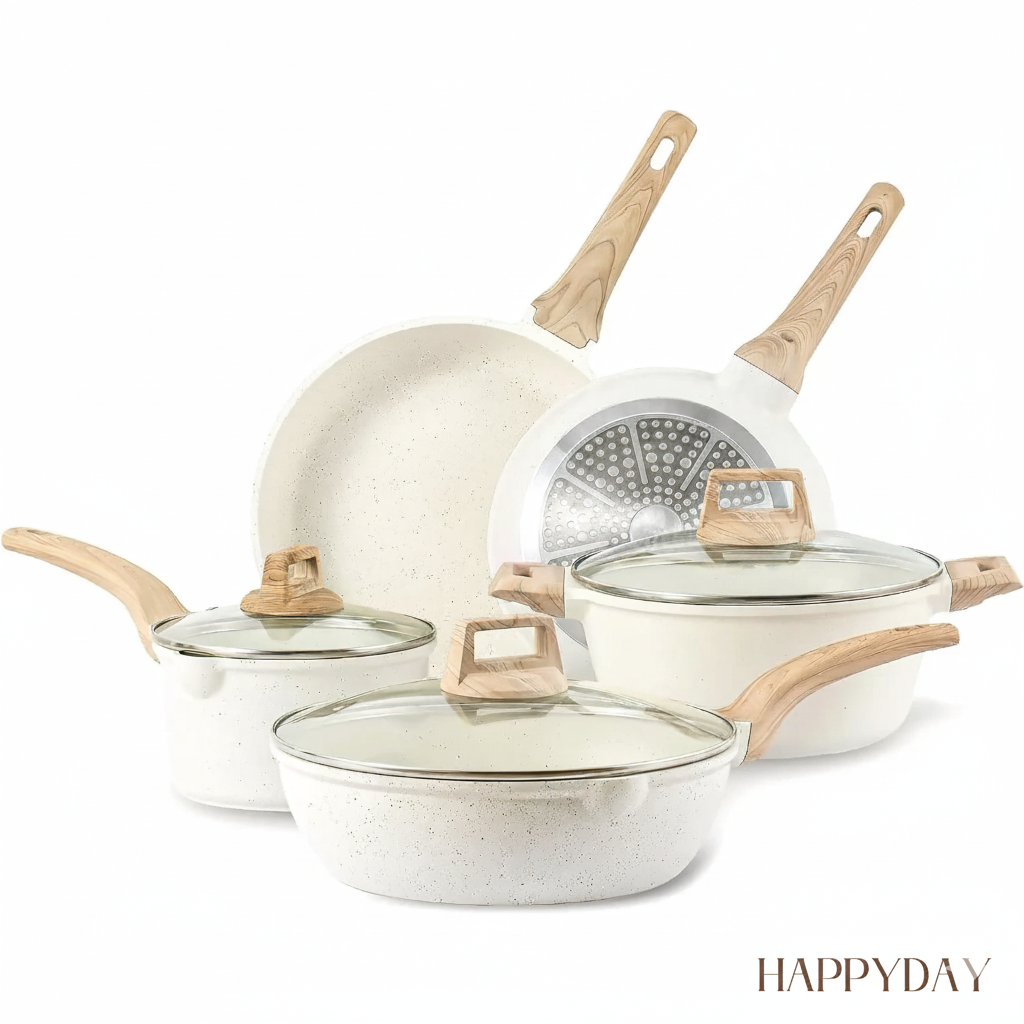 HAPPYDAY – 11-Piece Granite Nonstick Cookware Set