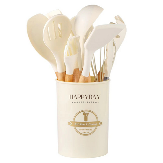 HAPPYDAY - 12 Pcs Silicone Kitchen Utensils Set - Heat Resistant, Non-Stick Cooking Tools