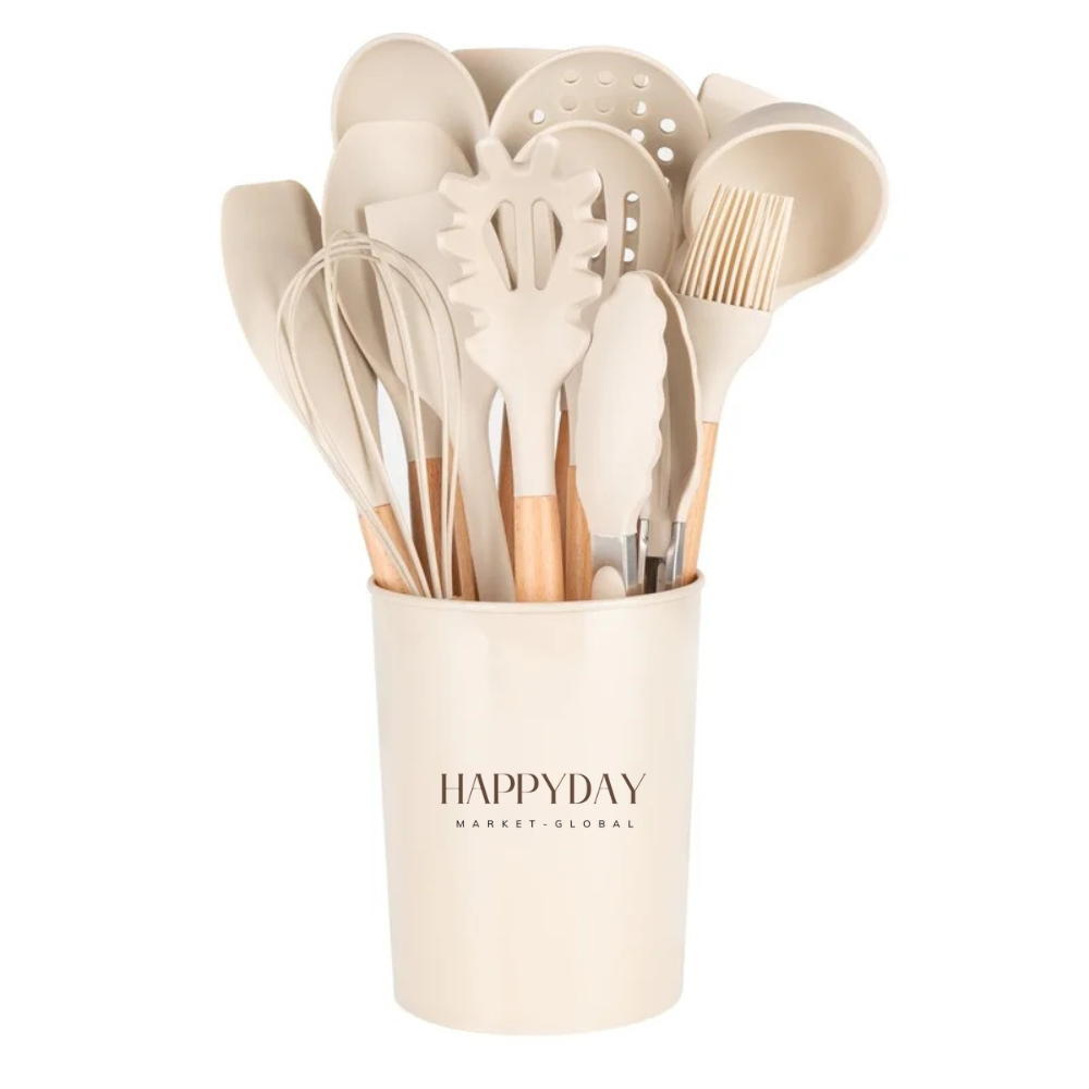 HAPPYDAY - 14 Pcs Silicone Kitchen Utensil Set with Holder
