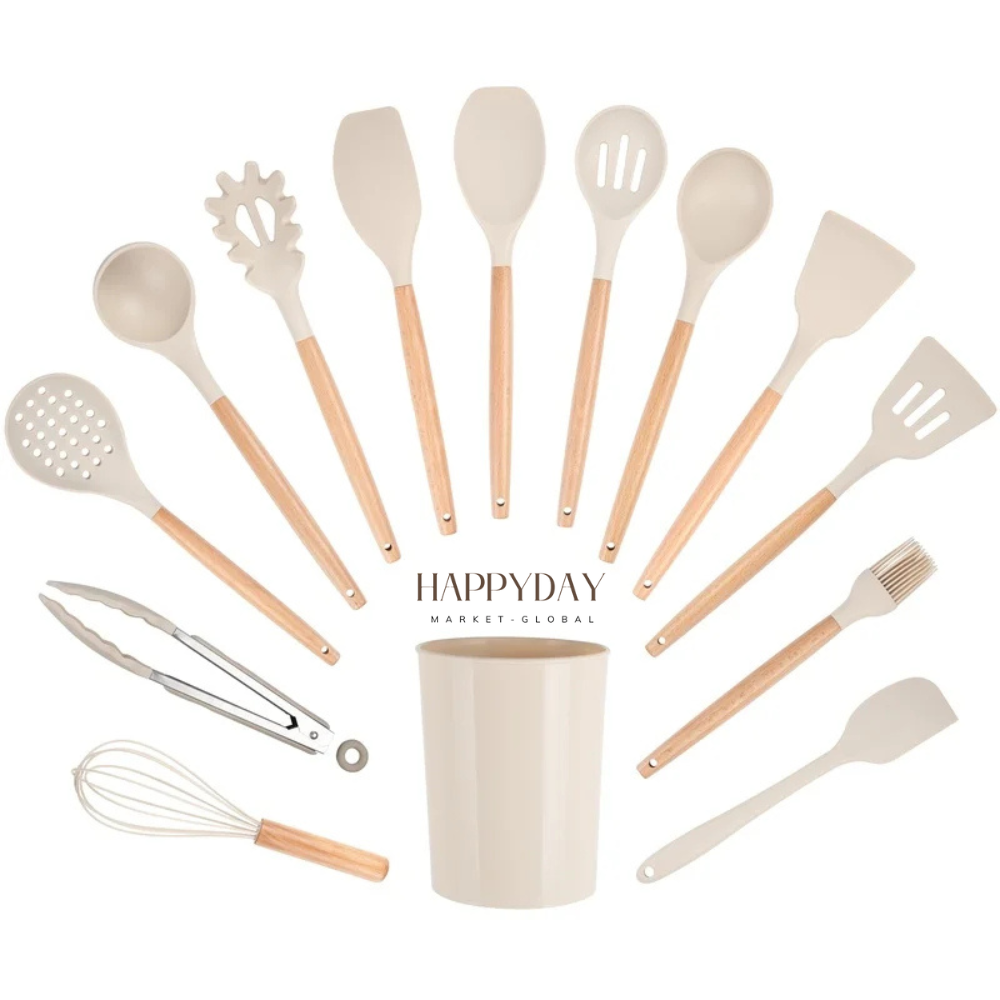 HAPPYDAY - 14 Pcs Silicone Kitchen Utensil Set with Holder