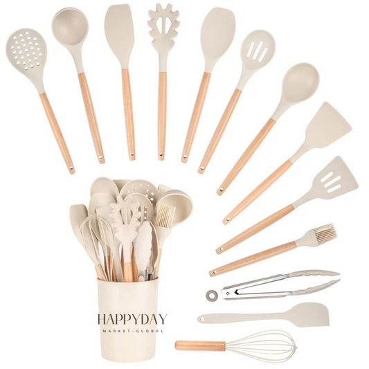 HAPPYDAY - 14 Pcs Silicone Kitchen Utensil Set with Holder