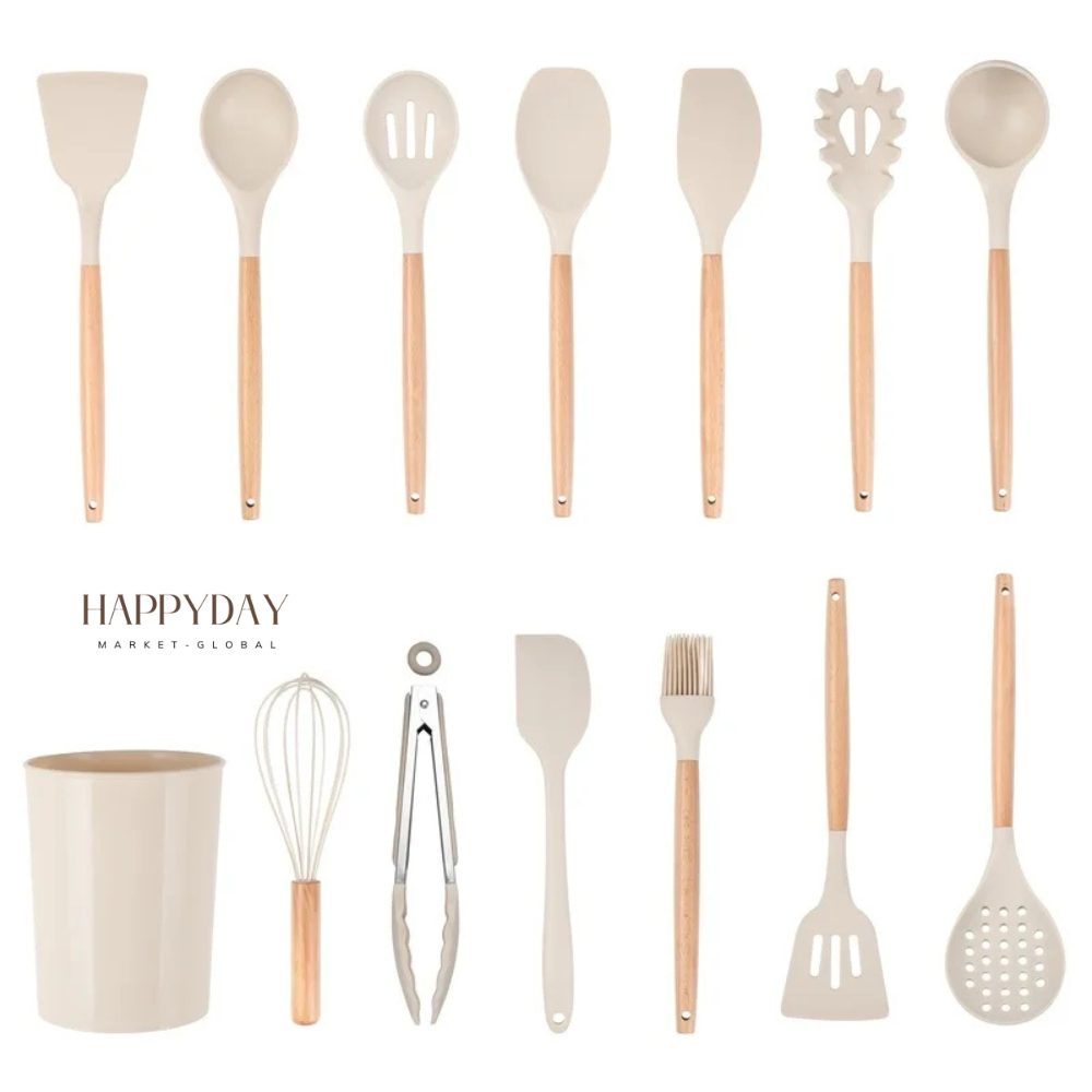 HAPPYDAY - 14 Pcs Silicone Kitchen Utensil Set with Holder