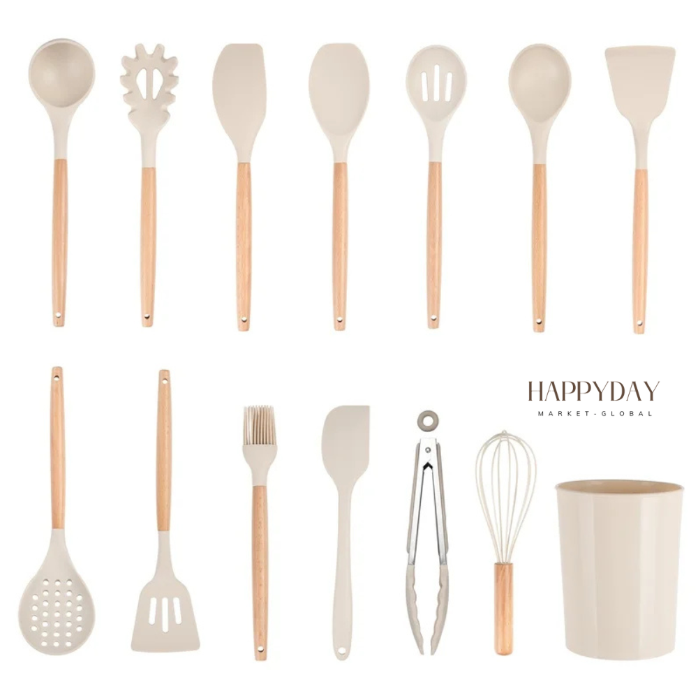 HAPPYDAY - 14 Pcs Silicone Kitchen Utensil Set with Holder