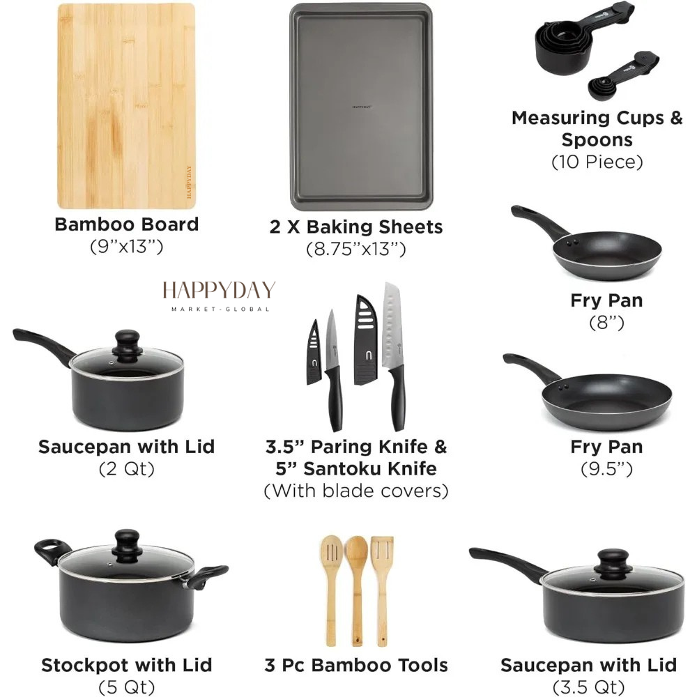 HAPPYDAY - Ceramic Nonstick Cookware Set 26 Piece