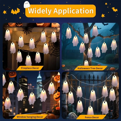 10 Ghost String Lights – Waterproof 8 Modes Halloween Decor