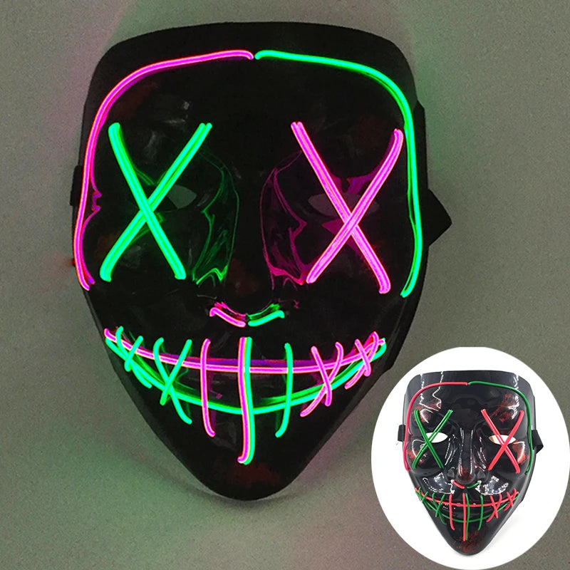 Glowing LED Purge Mask – Wireless Luminous Party Headgear with Flashing Modes for Festivals & Halloween
