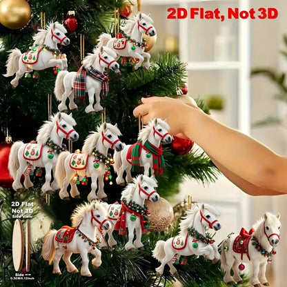 10PCS Elegant White Horse 2D Wooden Christmas Tree Decorations