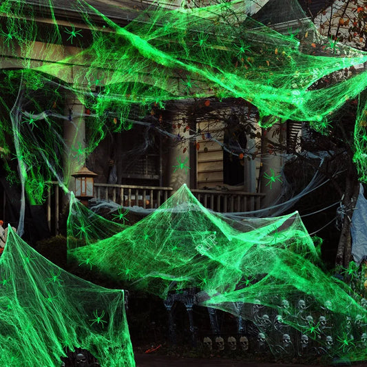 Halloween Luminous Spider Web Decorations – Glow in Dark Cobwebs for Outdoor & Indoor Scary Party Props