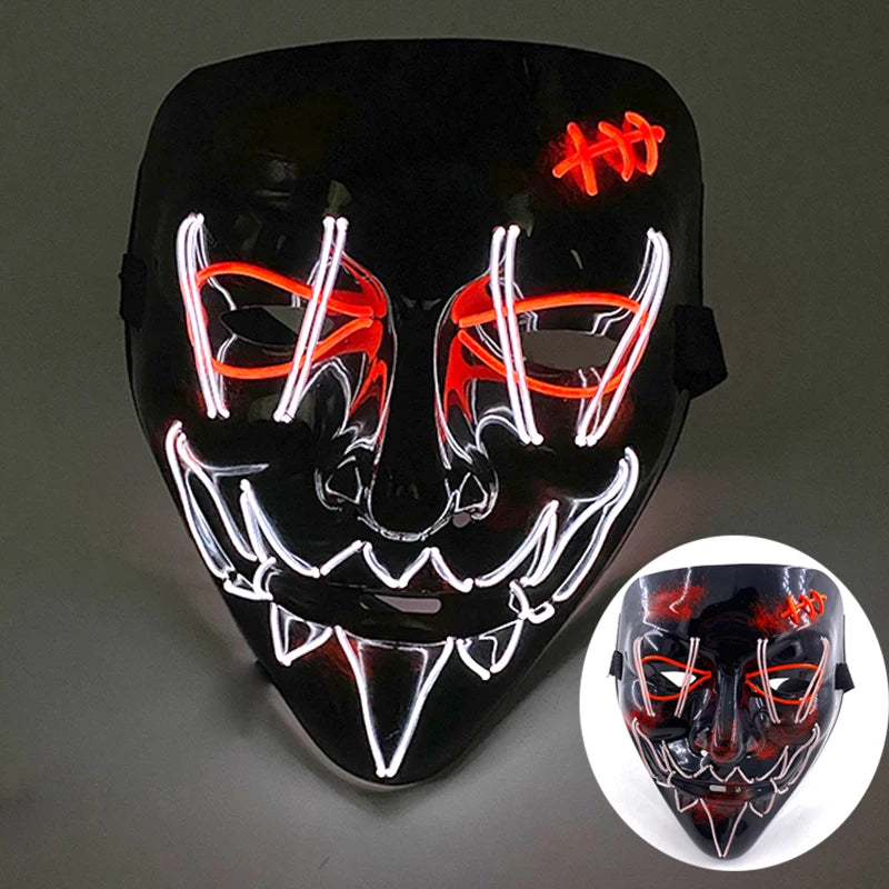Glowing LED Purge Mask – Wireless Luminous Party Headgear with Flashing Modes for Festivals & Halloween