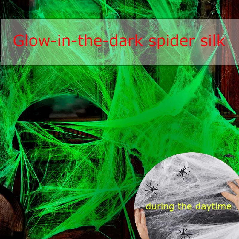 Halloween Luminous Spider Web Decorations – Glow in Dark Cobwebs for Outdoor & Indoor Scary Party Props