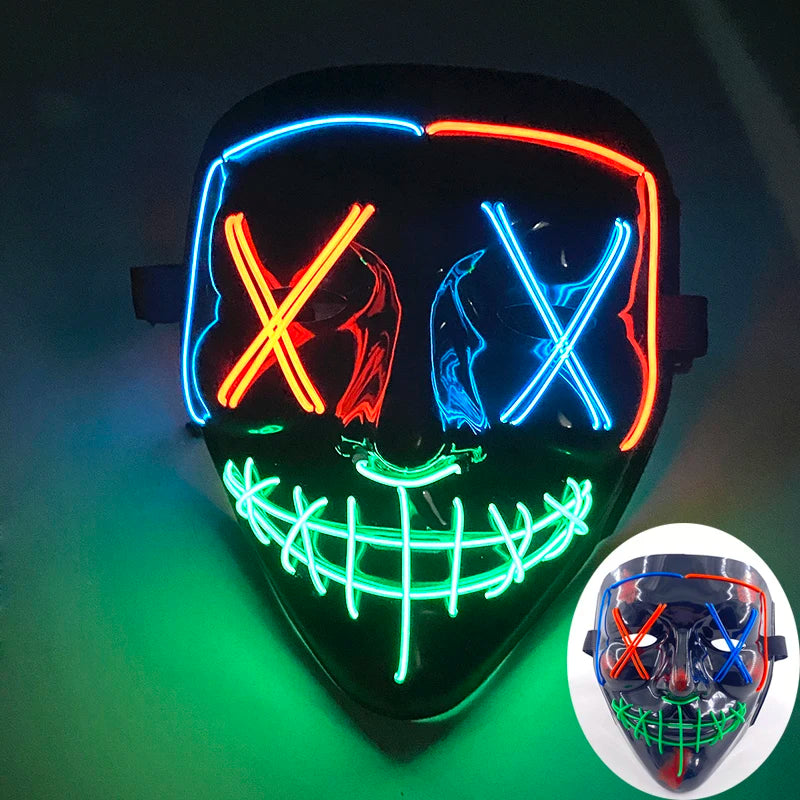 Glowing LED Purge Mask – Wireless Luminous Party Headgear with Flashing Modes for Festivals & Halloween