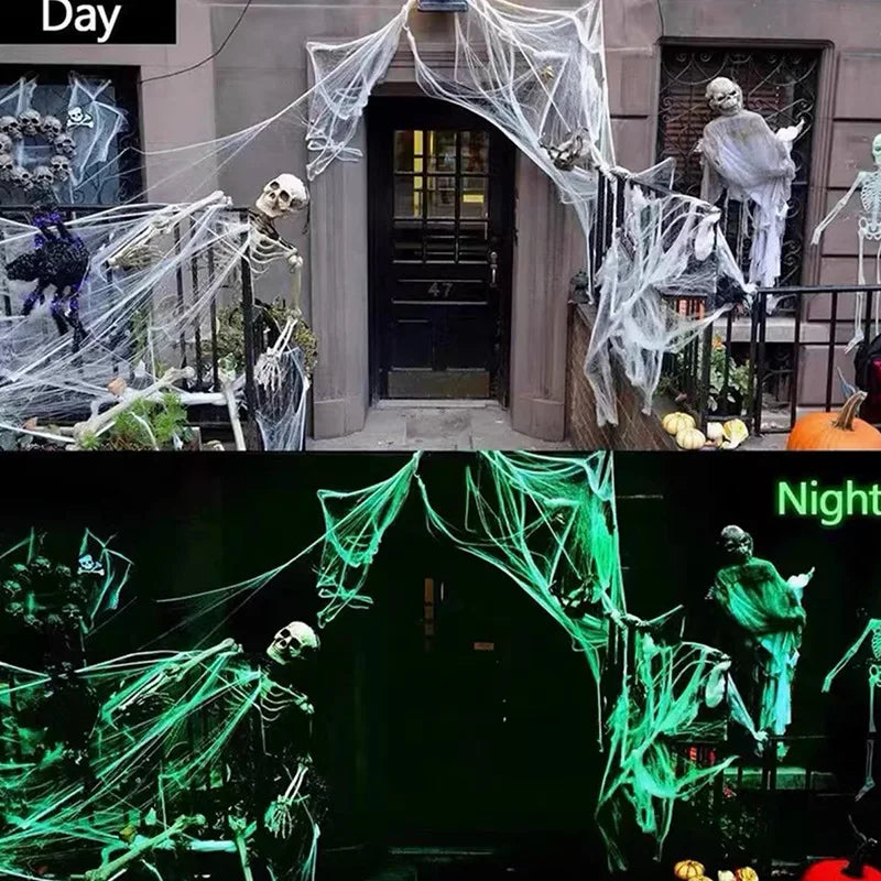 Halloween Luminous Spider Web Decorations – Glow in Dark Cobwebs for Outdoor & Indoor Scary Party Props