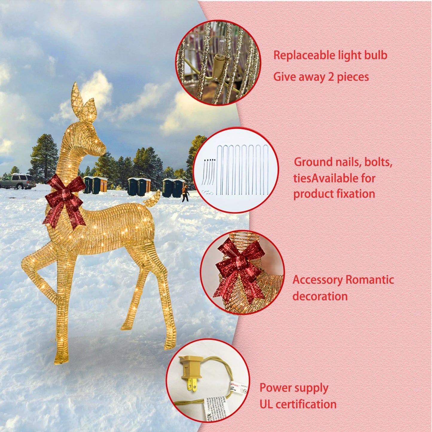 3D Lighted Reindeer Family – 3 Piece With 210 LED Lights