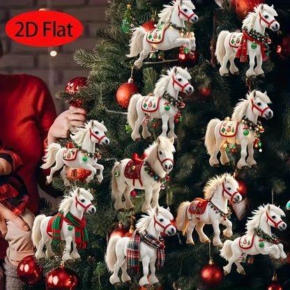 10PCS Elegant White Horse 2D Wooden Christmas Tree Decorations