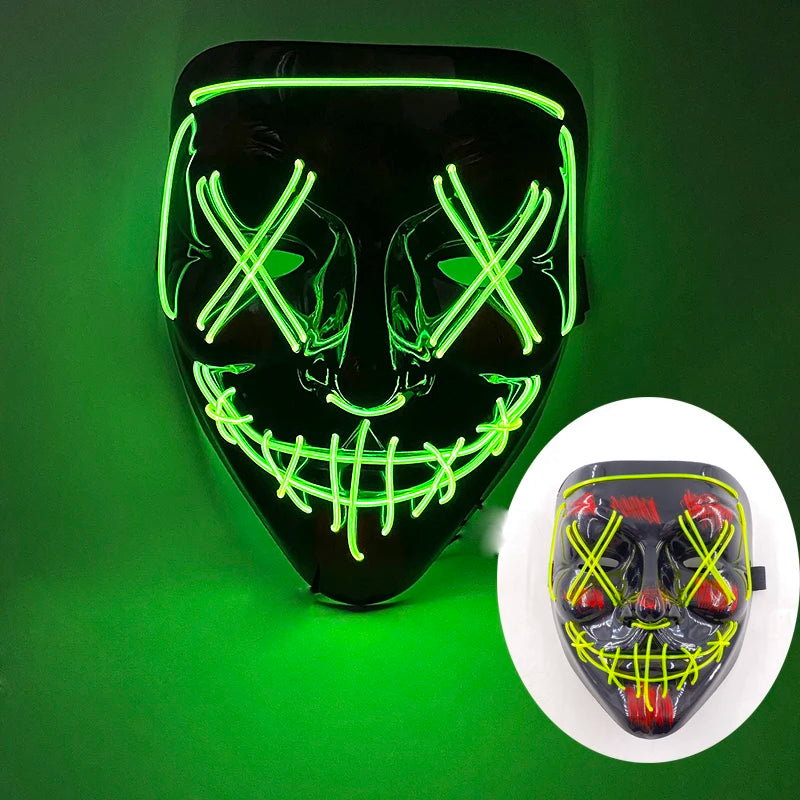 Glowing LED Purge Mask – Wireless Luminous Party Headgear with Flashing Modes for Festivals & Halloween