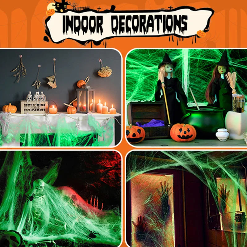Halloween Luminous Spider Web Decorations – Glow in Dark Cobwebs for Outdoor & Indoor Scary Party Props