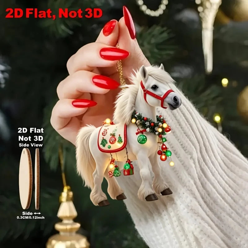 10PCS Elegant White Horse 2D Wooden Christmas Tree Decorations