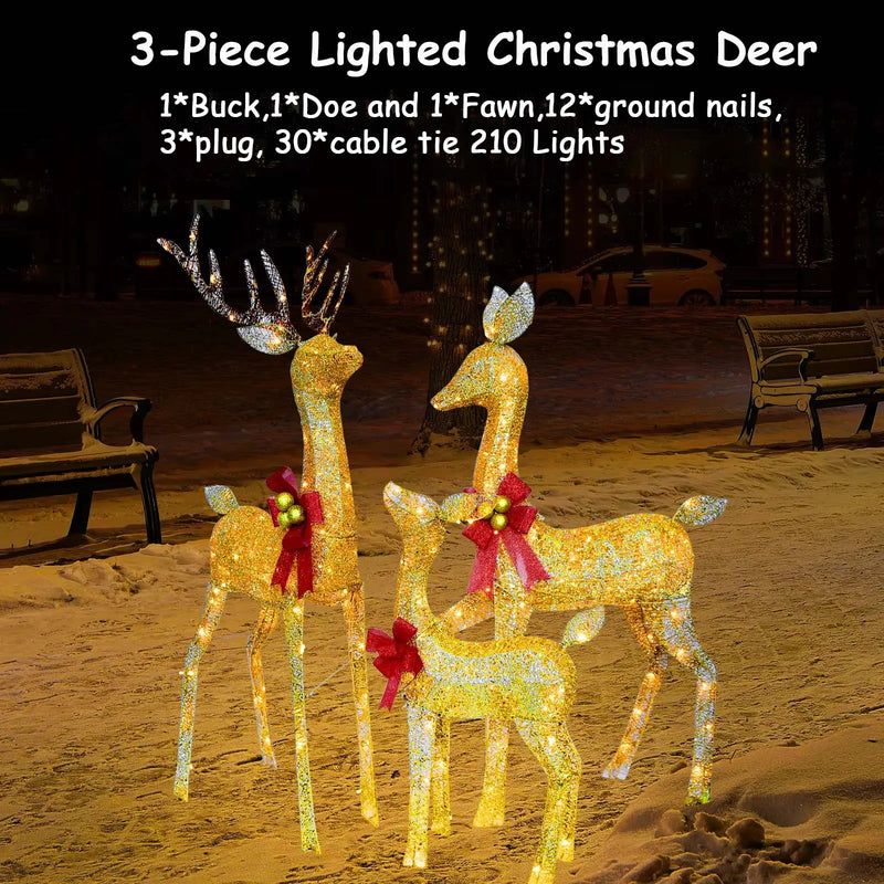 3D Lighted Reindeer Family – 3 Piece With 210 LED Lights