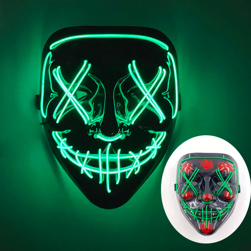 Glowing LED Purge Mask – Wireless Luminous Party Headgear with Flashing Modes for Festivals & Halloween