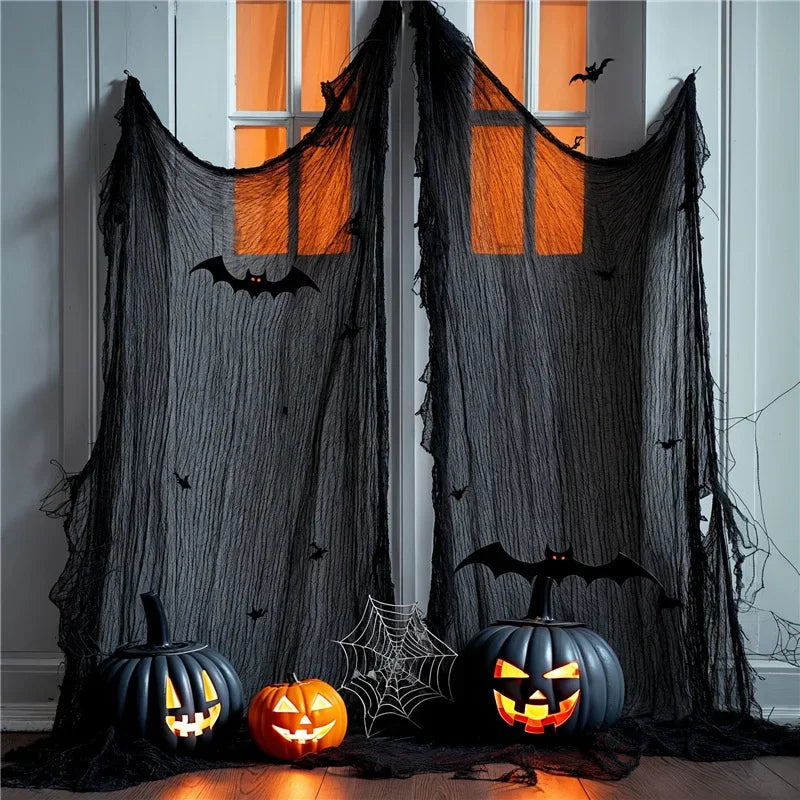 Halloween Creepy Cloth Black Gauze – Haunted House Gothic Décor, Scary Party Prop