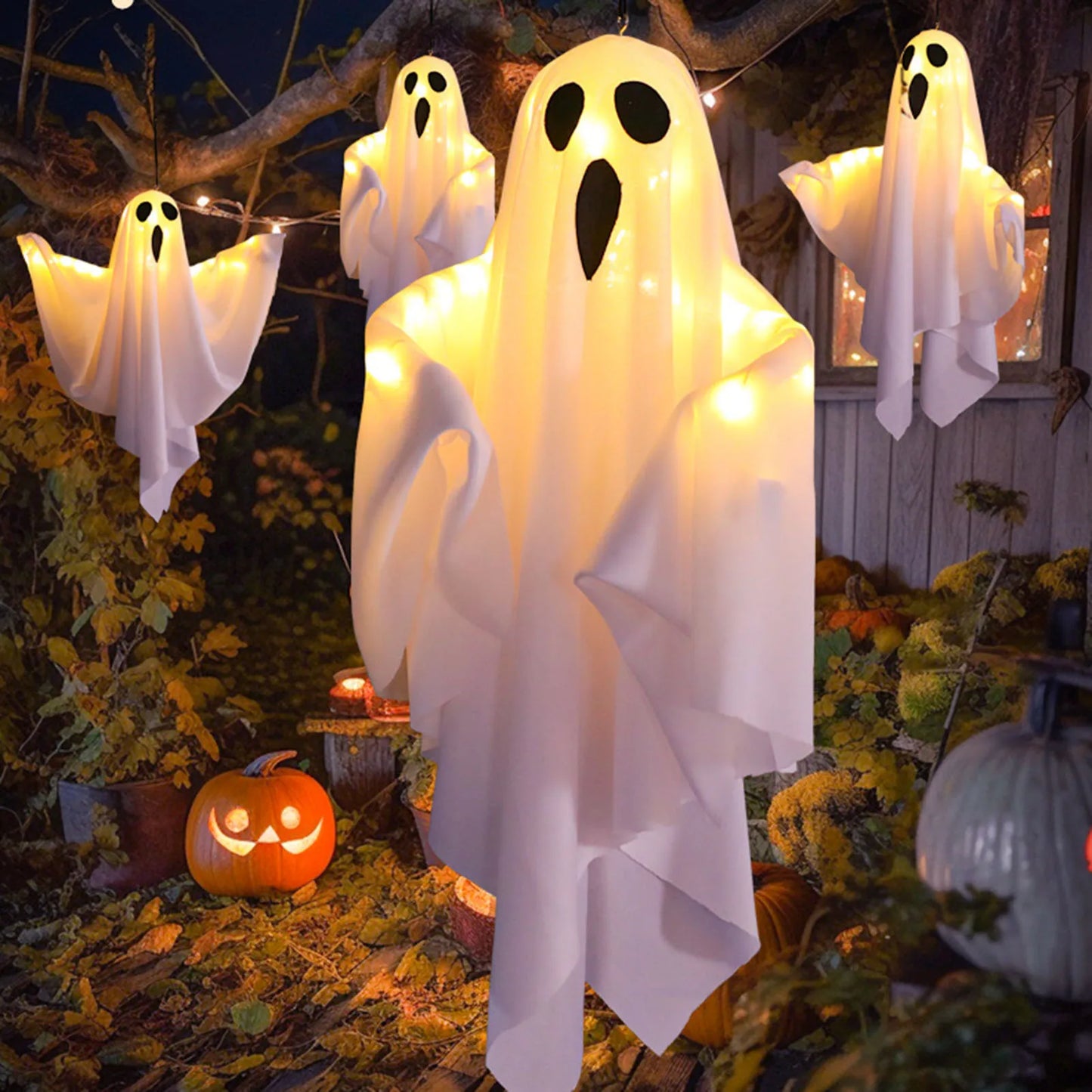 LED Hanging Ghost Lights – Spooky Halloween Decor