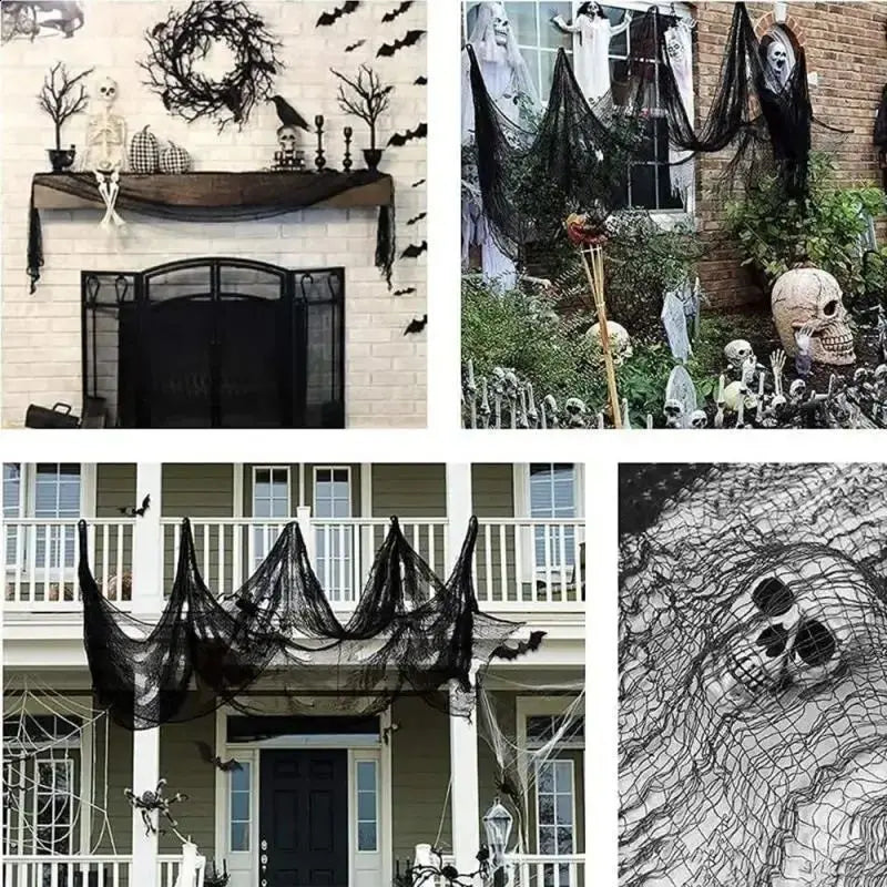 Halloween Creepy Cloth Black Gauze – Haunted House Gothic Décor, Scary Party Prop