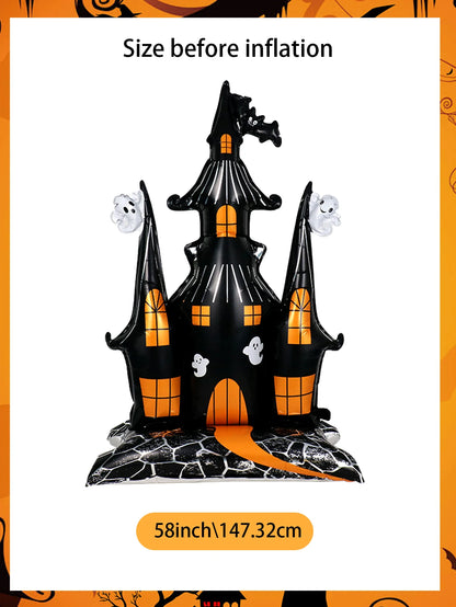 1pc Halloween 58-inch super-large haunted house castle standing aluminum foil balloon, horror Halloween, haunted house party