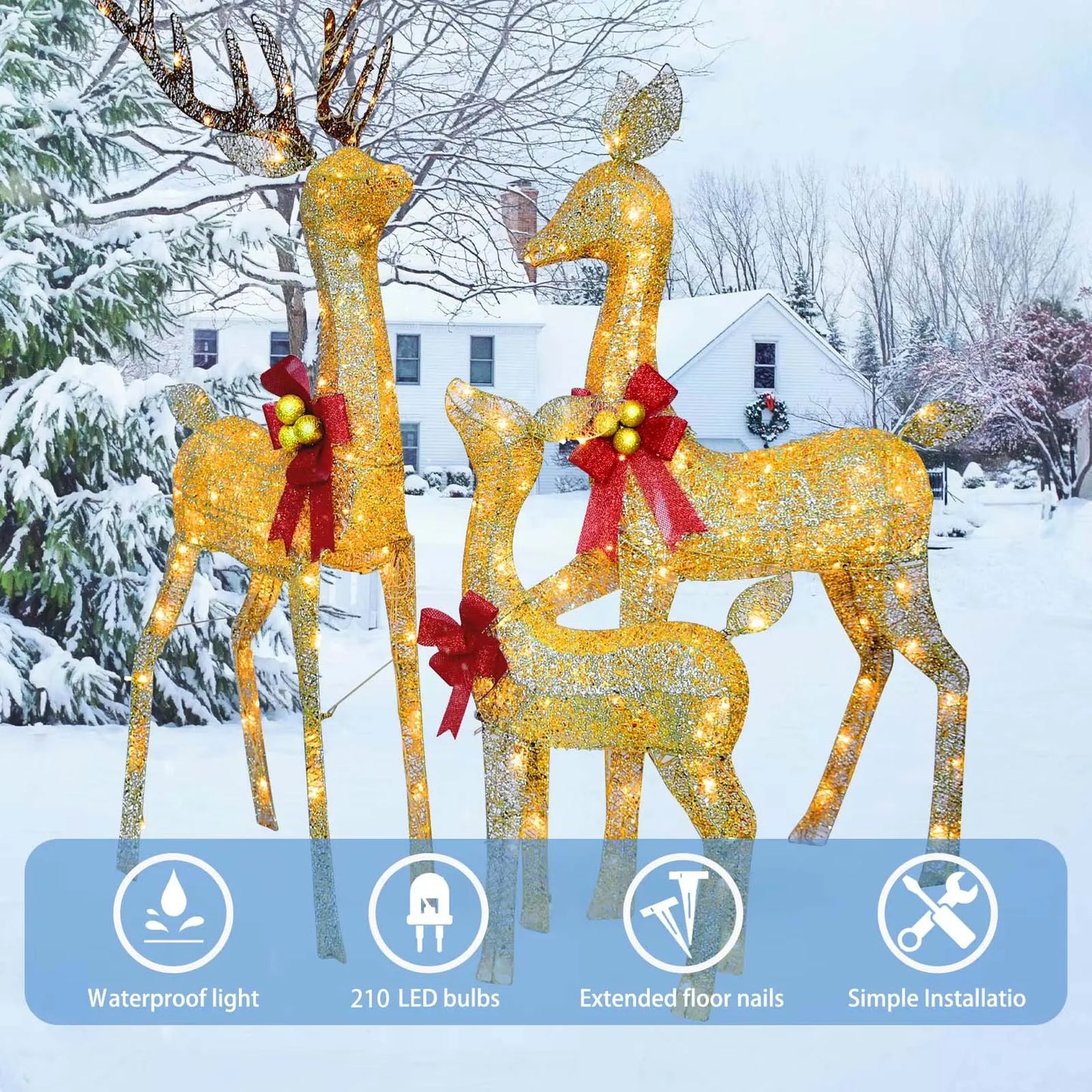 3D Lighted Reindeer Family – 3 Piece With 210 LED Lights