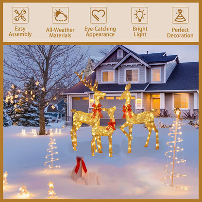 3D Lighted Reindeer Family – 3 Piece With 210 LED Lights