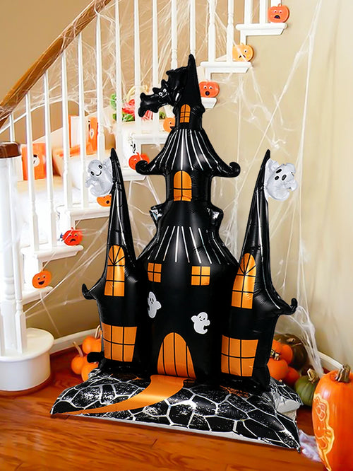 1pc Halloween 58-inch super-large haunted house castle standing aluminum foil balloon, horror Halloween, haunted house party