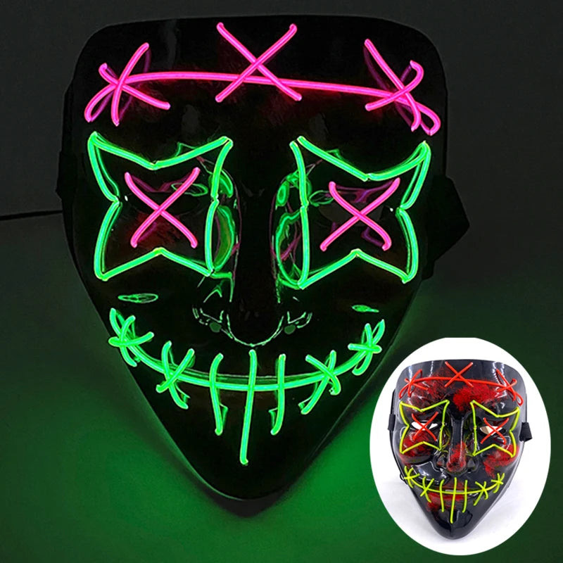 Glowing LED Purge Mask – Wireless Luminous Party Headgear with Flashing Modes for Festivals & Halloween