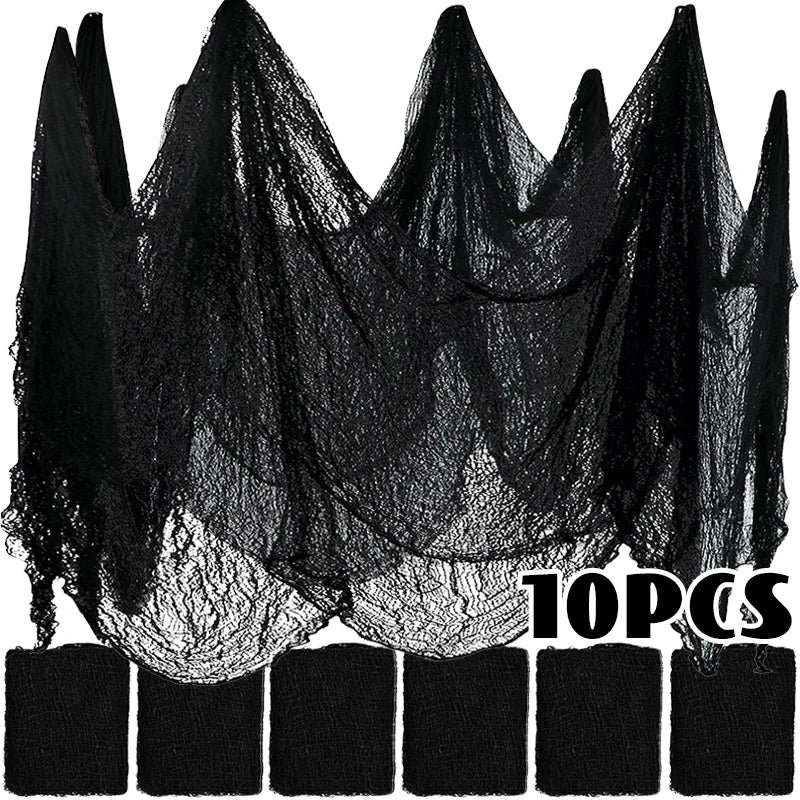 Halloween Creepy Cloth Black Gauze – Haunted House Gothic Décor, Scary Party Prop