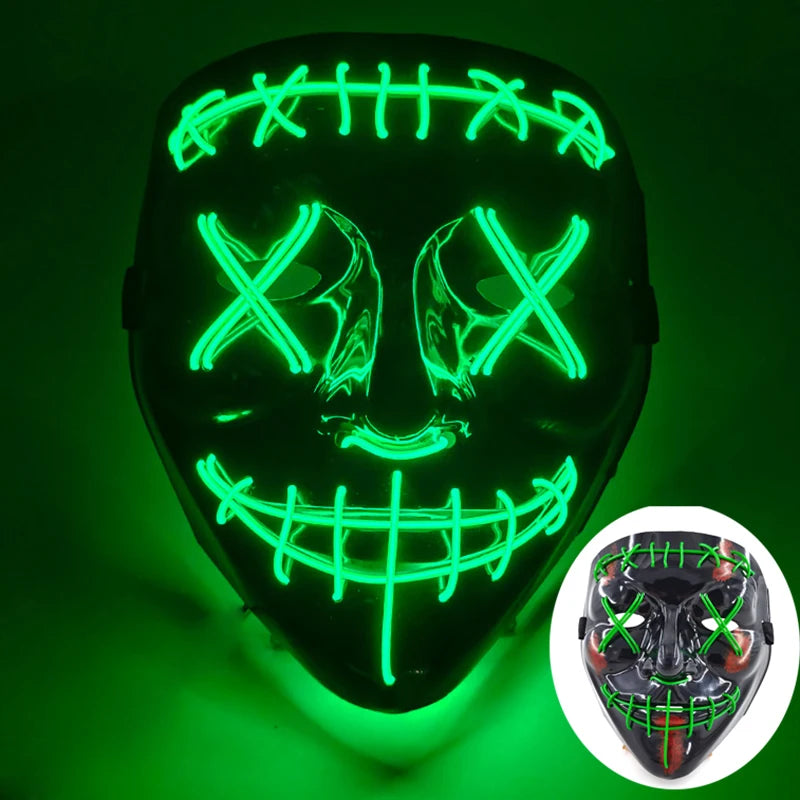 Glowing LED Purge Mask – Wireless Luminous Party Headgear with Flashing Modes for Festivals & Halloween