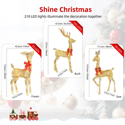 3D Lighted Reindeer Family – 3 Piece With 210 LED Lights