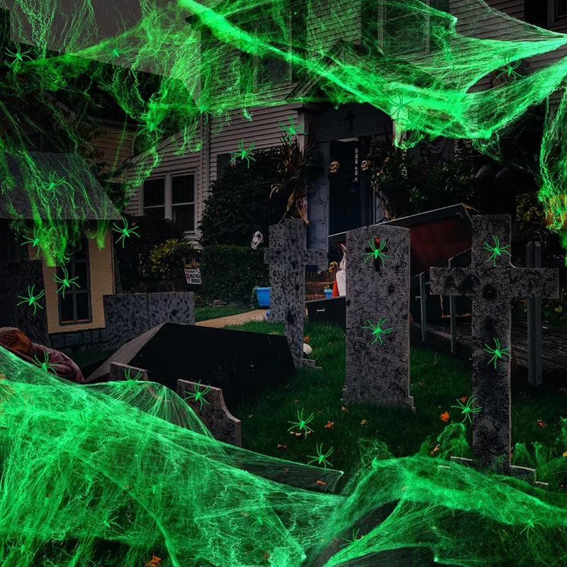 Halloween Luminous Spider Web Decorations – Glow in Dark Cobwebs for Outdoor & Indoor Scary Party Props