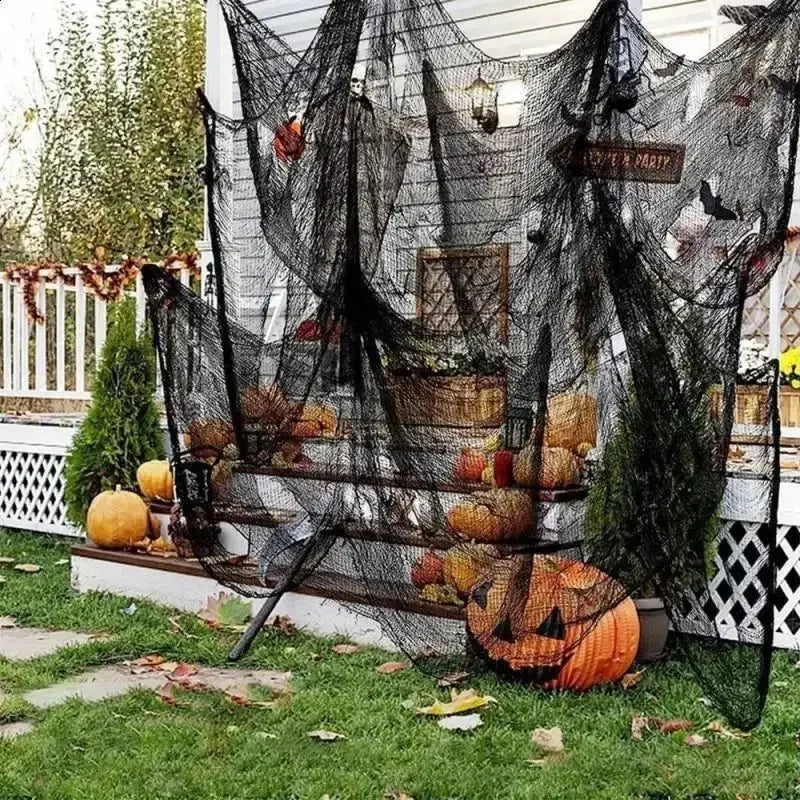 Halloween Creepy Cloth Black Gauze – Haunted House Gothic Décor, Scary Party Prop