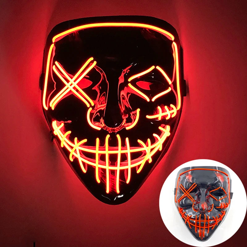 Glowing LED Purge Mask – Wireless Luminous Party Headgear with Flashing Modes for Festivals & Halloween
