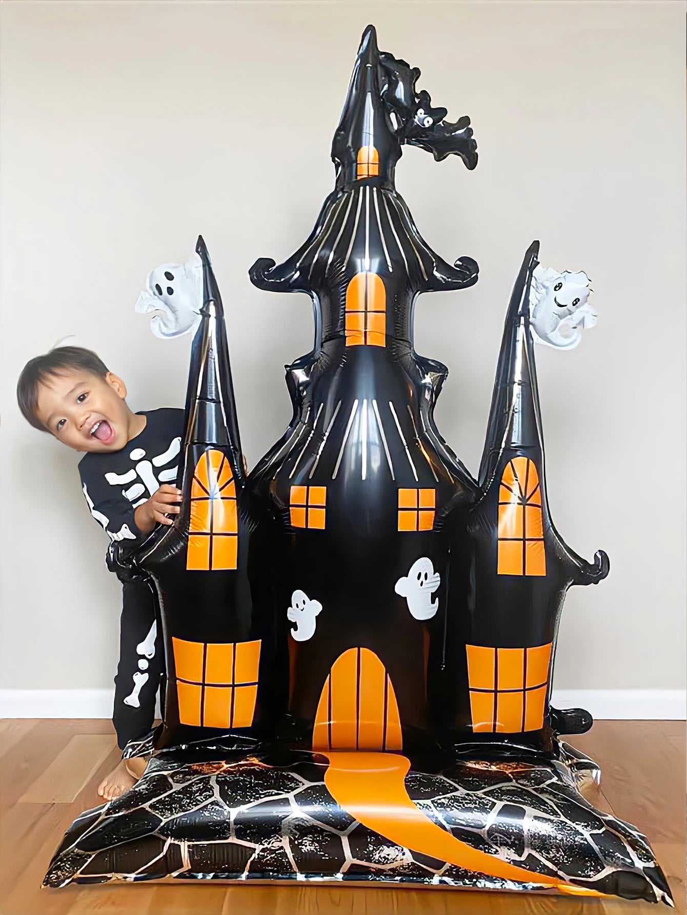 1pc Halloween 58-inch super-large haunted house castle standing aluminum foil balloon, horror Halloween, haunted house party